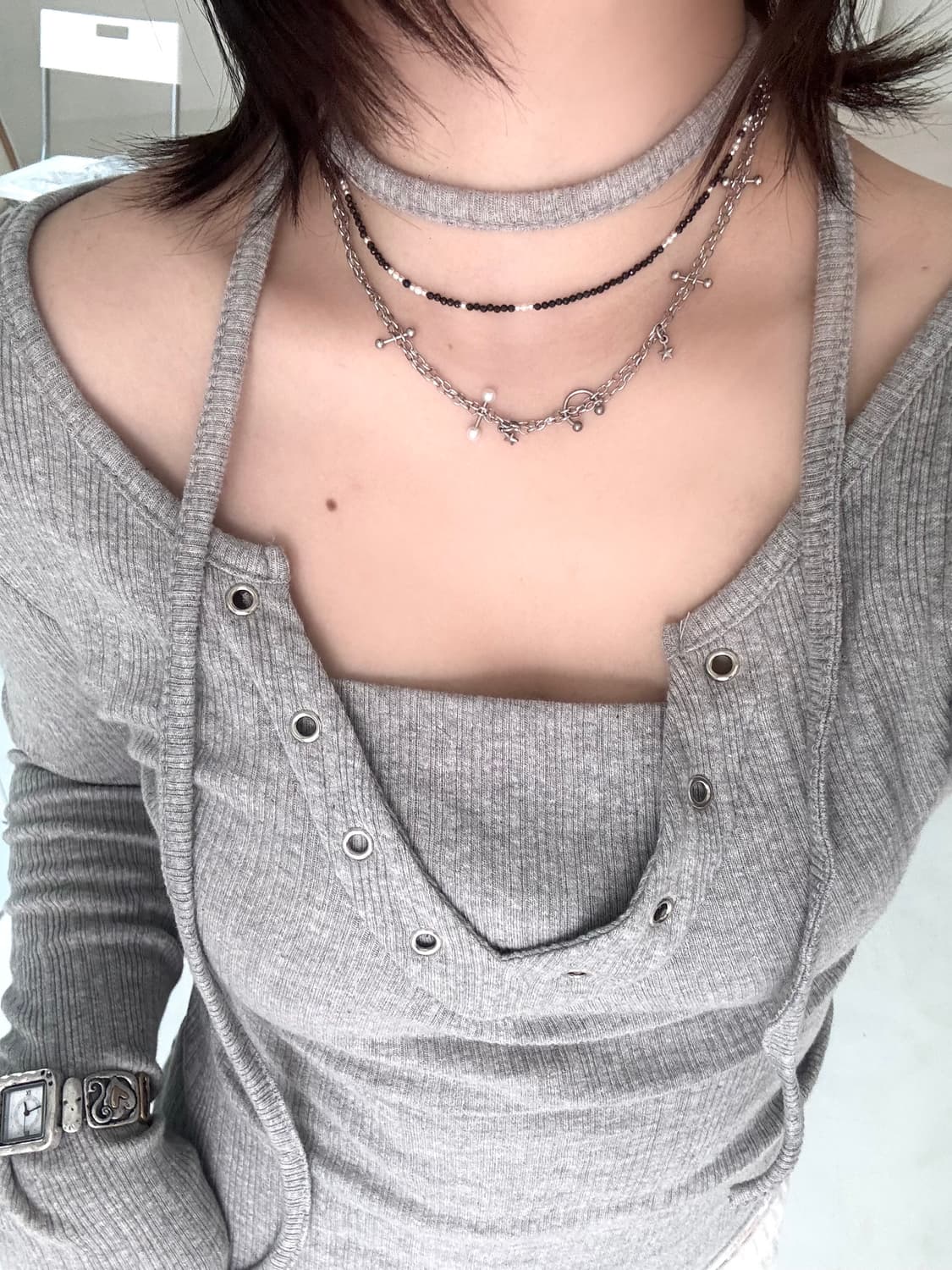 Piercing two chain necklace 상품이미지4