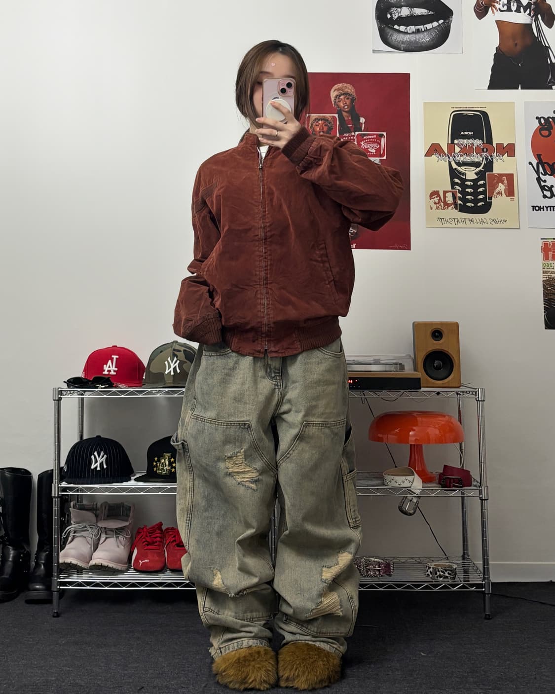 올드 빈티지 버건디 스웨이드 블루종 자켓 상품이미지4