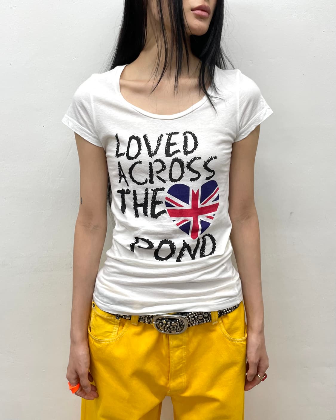 Heart American flag lettering white T-sh 상품이미지4