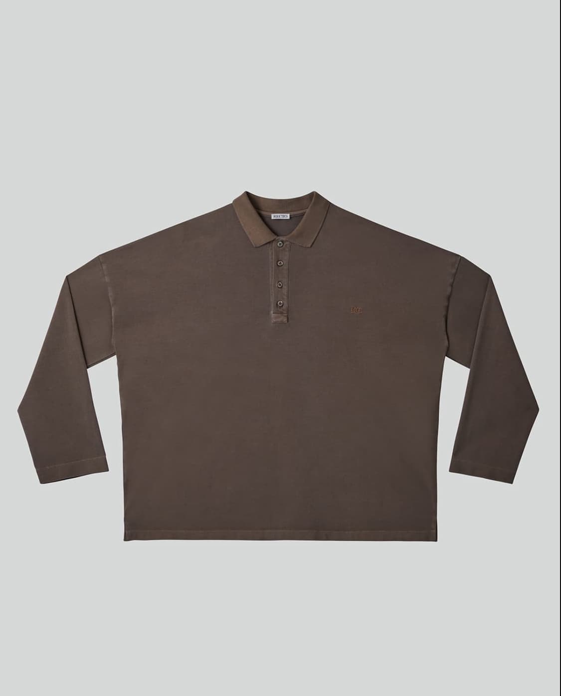 렉토 오버사이즈 가먼트 코튼 피케 긴팔 카라 티셔츠 카키 브라운 상품이미지3