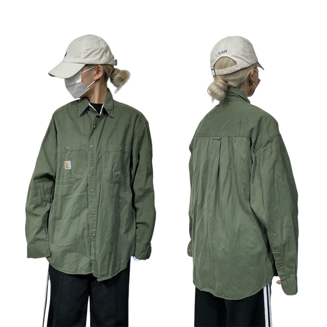 칼하트 카키 솔리드 오버핏 워크 셔츠 L 상품이미지1