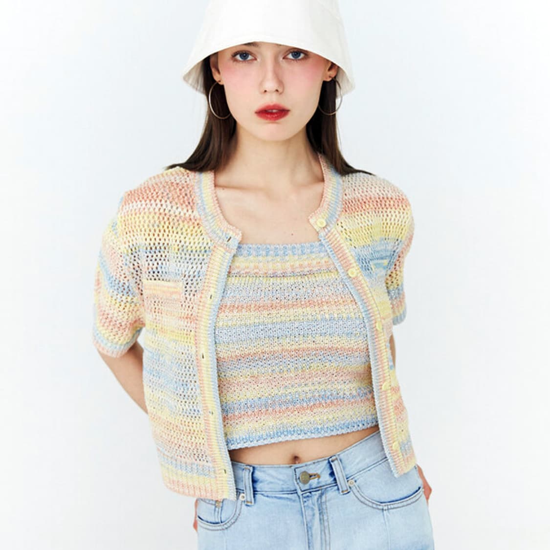 마조팩토리(MAJOFACTORY) 크로쉐 니트 슬리브리스탑 55 상품이미지3