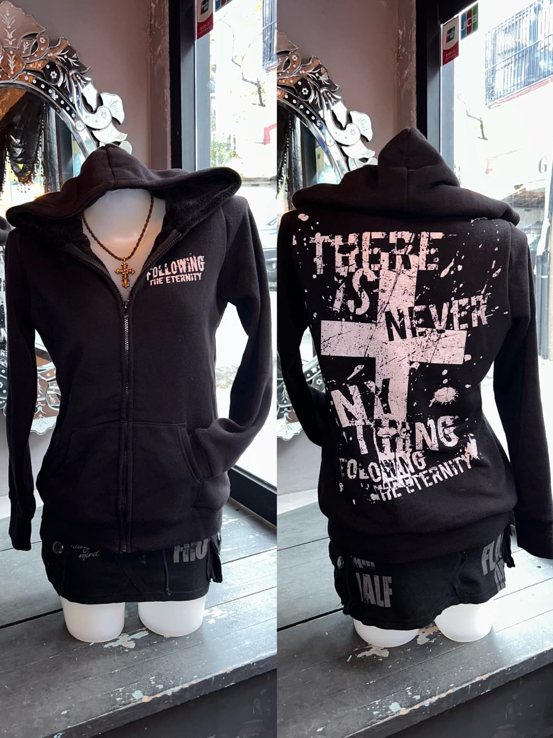 CORNFLAKE 콘플레이크 십자프린팅 기모 후드집업 펑크갸루y2k 상품이미지5