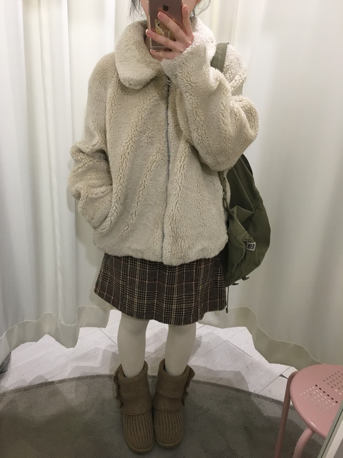 오버핏 뽀글이 퍼 카라 자켓 점퍼 상품이미지1