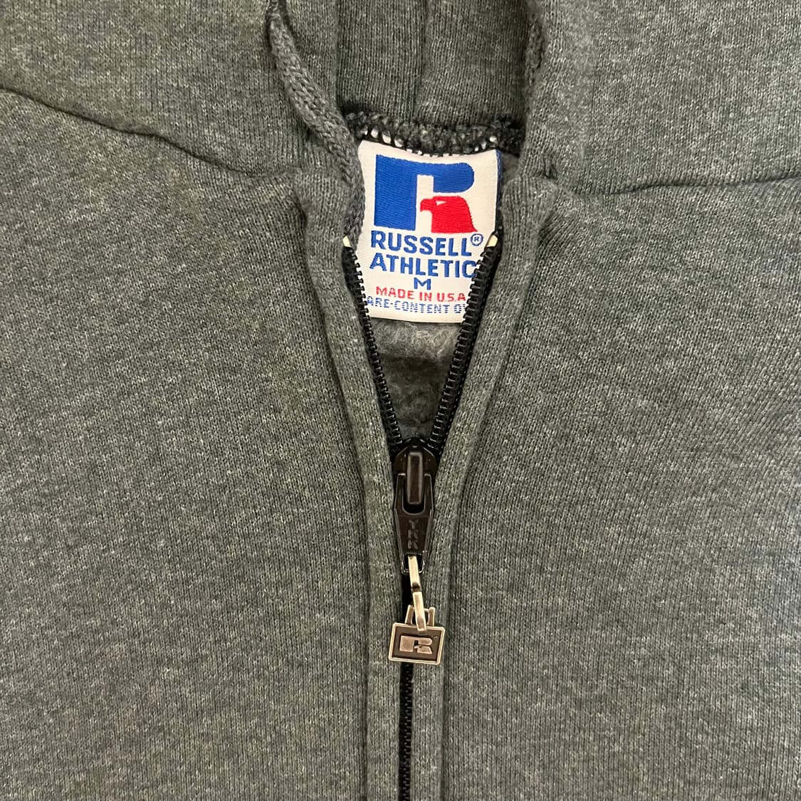 [M] 90s USA 빈티지 러셀 후드집업 투톤 그레이 상품이미지2