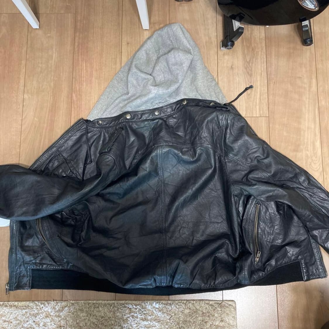 후드 탈 부착 가죽 자켓 상품이미지6