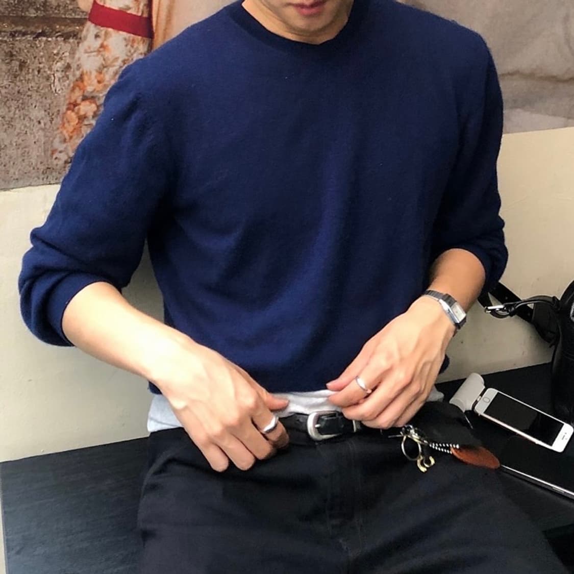 토니웩 퓨어 캐시미어 브이넥 니트 NAVY M 상품이미지1