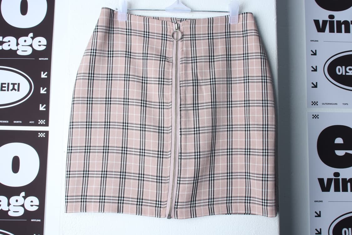 W(S) 무아무아 스커트 치마 H라인 체크 핑크-P9952 상품이미지2