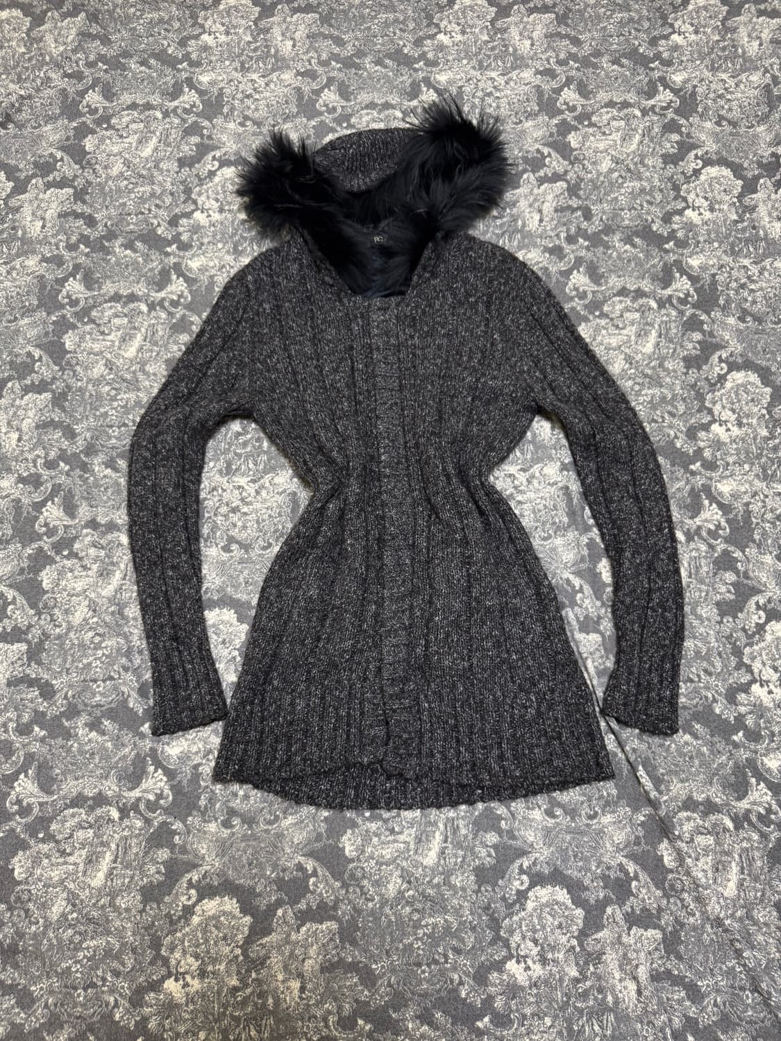 fur hood long knit zip up 상품이미지2