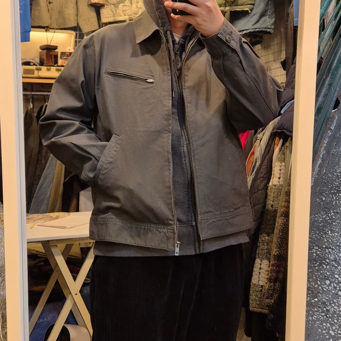 XL(착샷잇음) 유니클로 차콜 면 집업블루종 상품이미지4