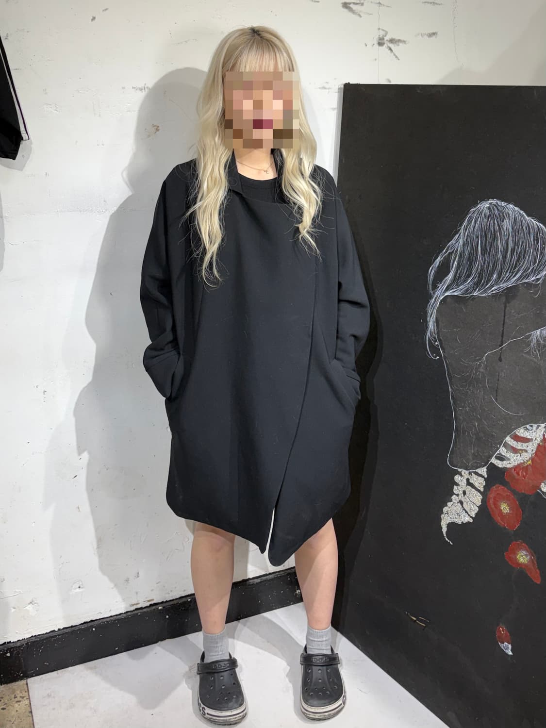 빈티지 비대칭 드레이핑 하이넥 블랙 아방가르드 코트  상품이미지5