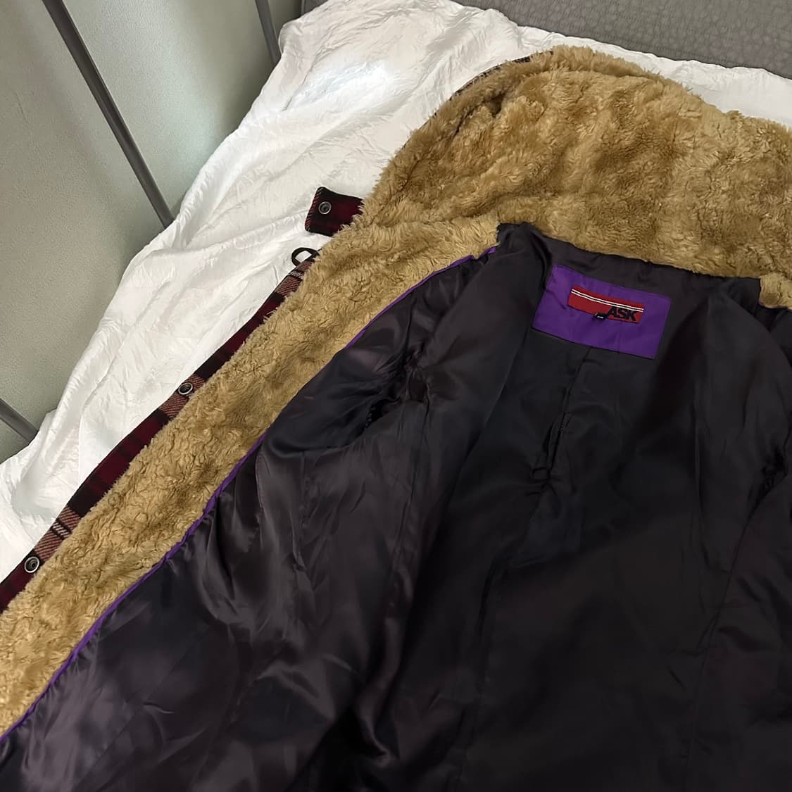 Ask 에스크 모리걸 사와코 체크 퍼 울 후드 코트 상품이미지6