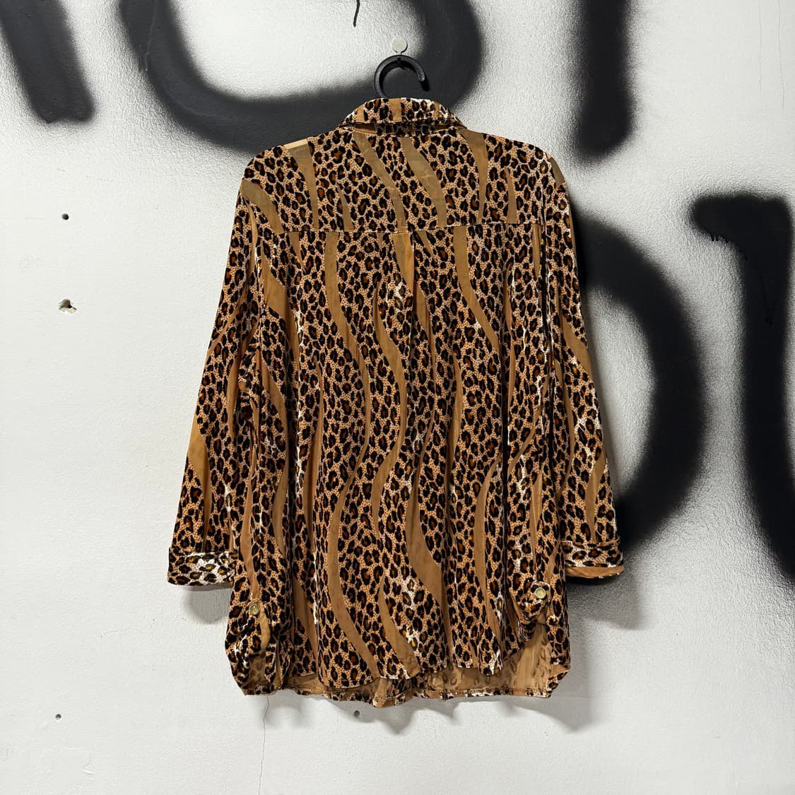 VTG 빈티지 애니멀 풀 패턴 벨벳 셔츠 블라우스 상품이미지2