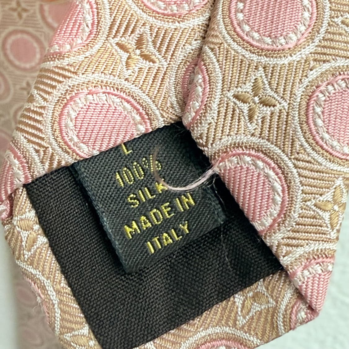 Made italy 루이비통 패턴 핑크 실크100 넥타이 상품이미지4