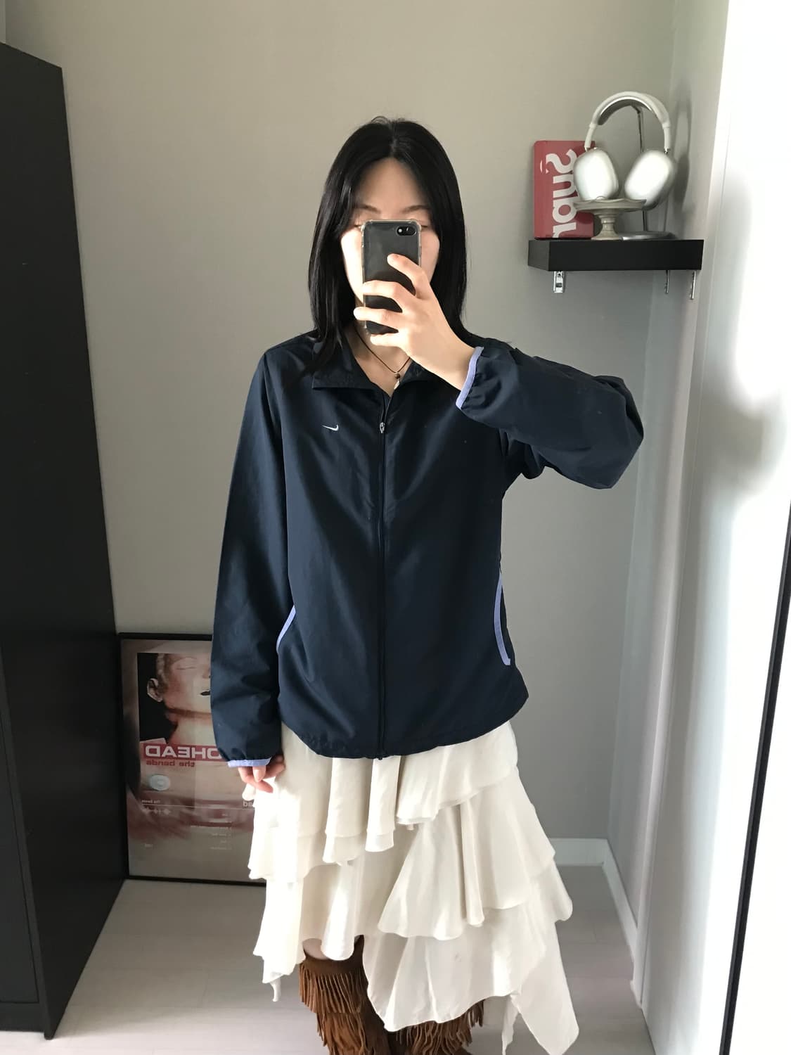 나이키 00년대 올드스쿨 스우시 네이비 바람막이 자켓 상품이미지4
