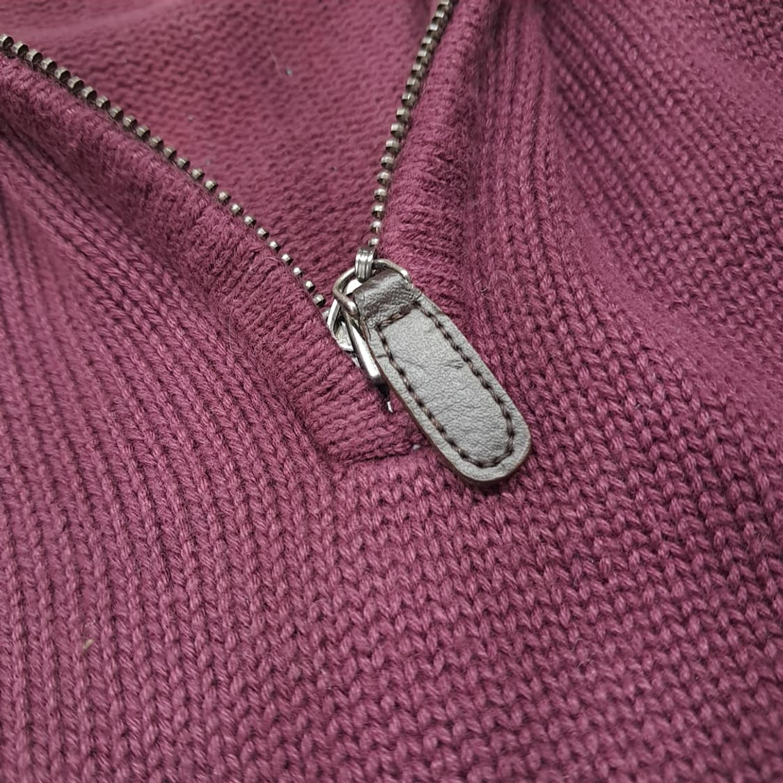 CL074 엘엘빈 코튼 레더풀러 버건디 하프집업 니트 스웨터 상품이미지4