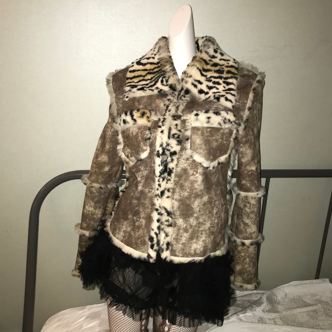 Vintage 갸루 레오파드 스웨이드 퍼 자켓 상품이미지3