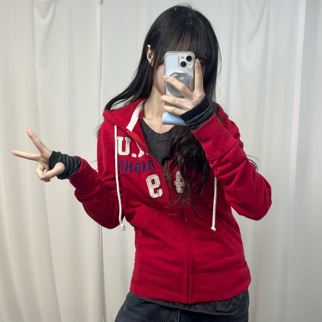 WhoAU Red Hoodie Zip-Up 상품이미지2