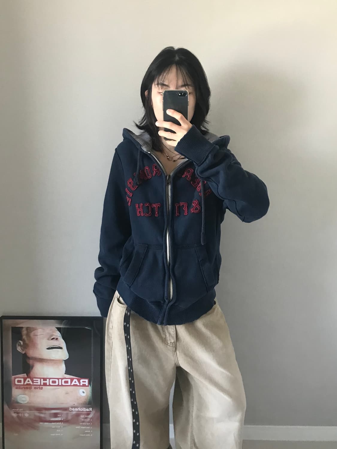 아베크롬비 자수 로고 네이비 후드집업 상품이미지1