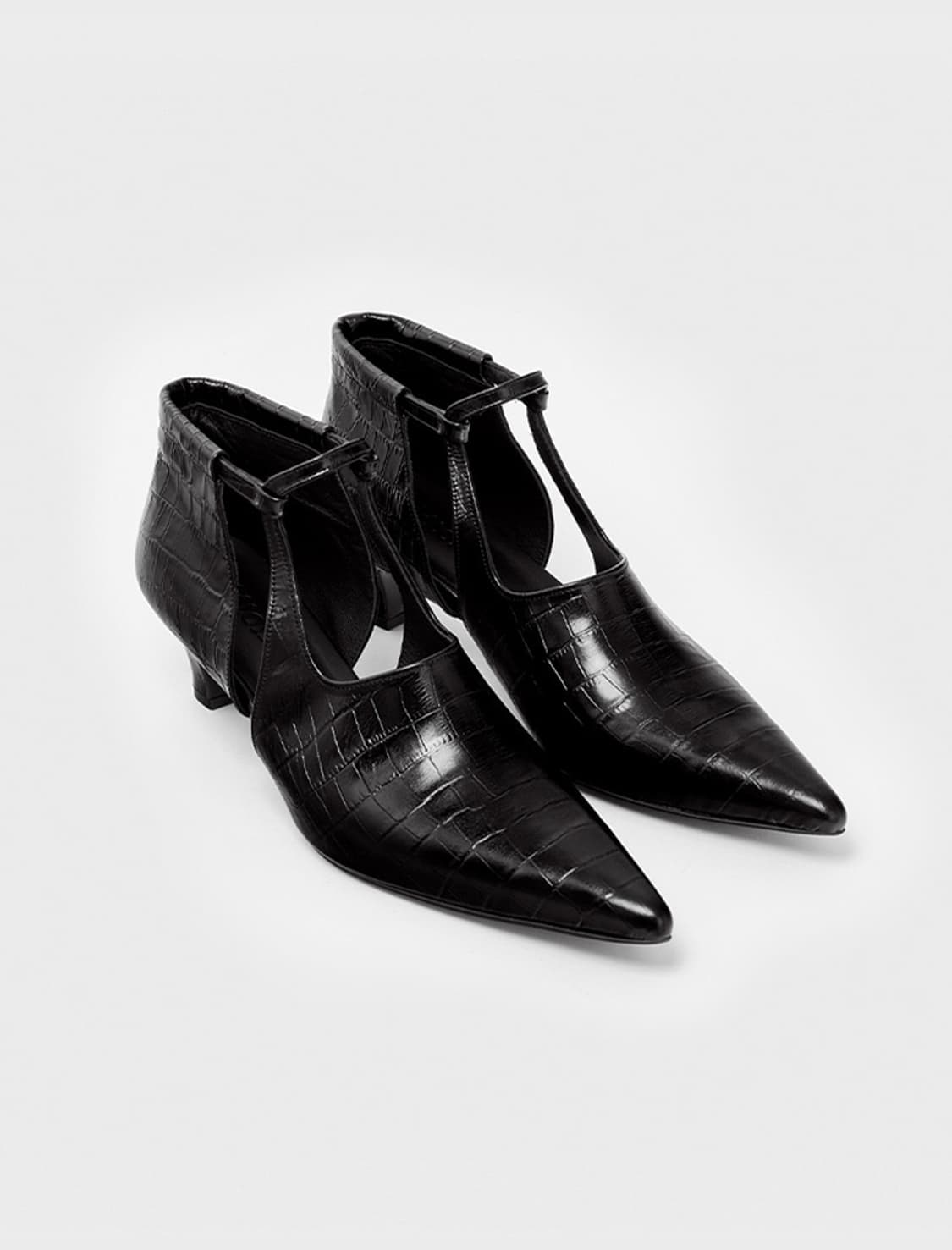 피에톤 Daloa cut out pumps 블랙 크로코 패턴(단종) 상품이미지1