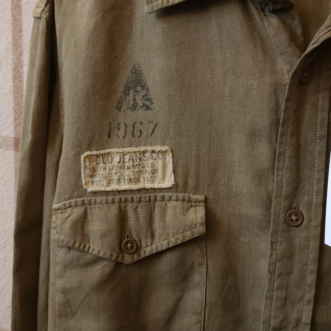 00년대 폴로 진스 컴퍼니 미 육군 밀리터리 투포켓 린넨 셔츠 L 상품이미지6