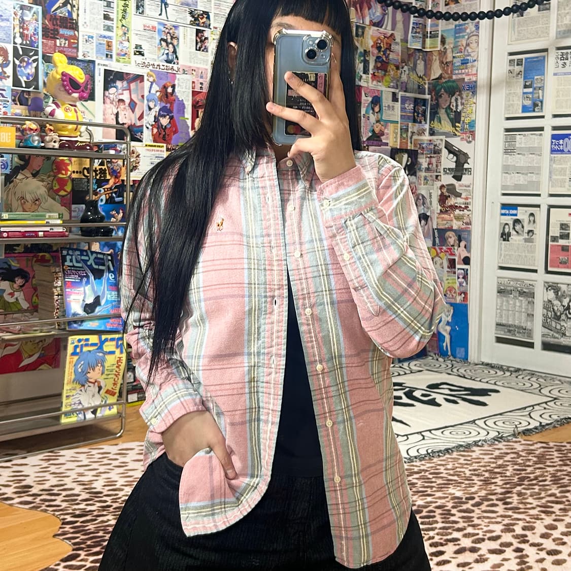 폴로 핑크 스카이블루 타탄체크 셔츠 상품이미지2