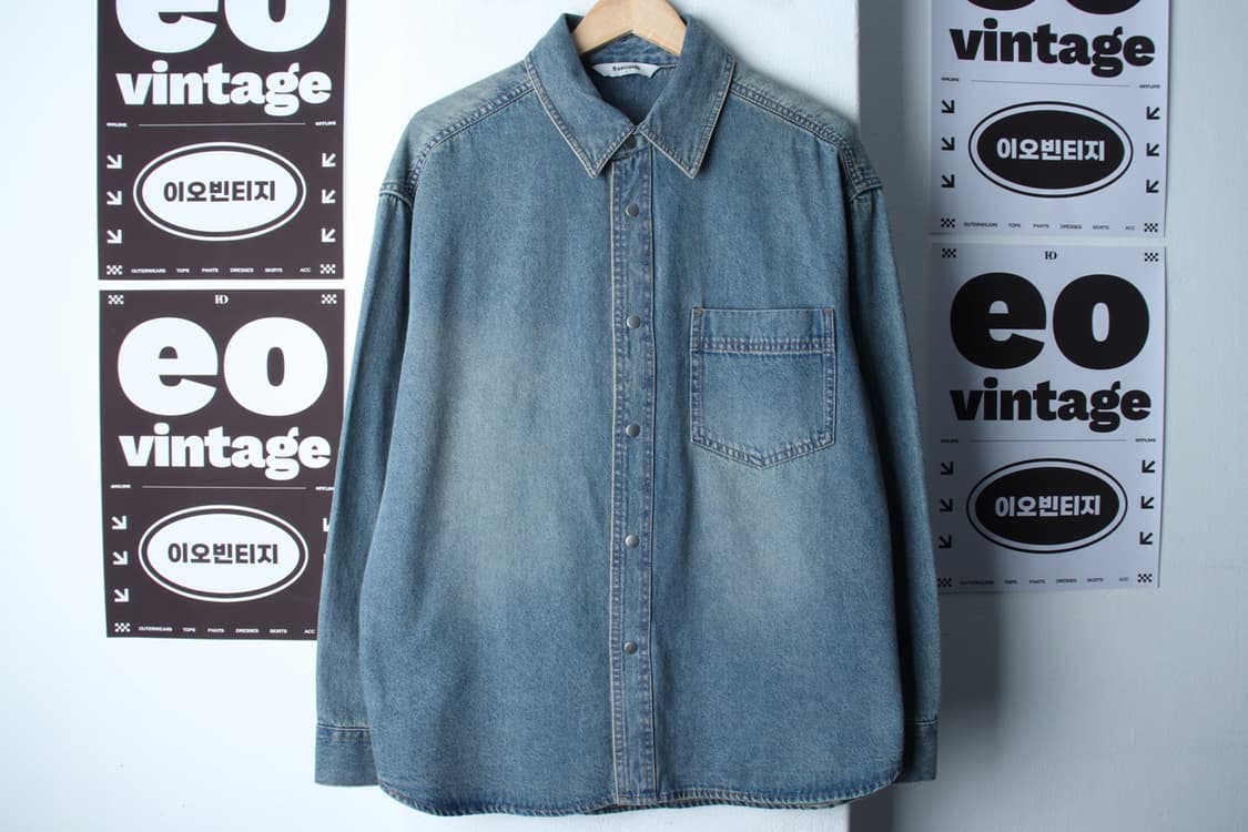 (L-XL) 에잇세컨즈 셔츠 남방 데님 청 워싱 아메카지-H33534 상품이미지2