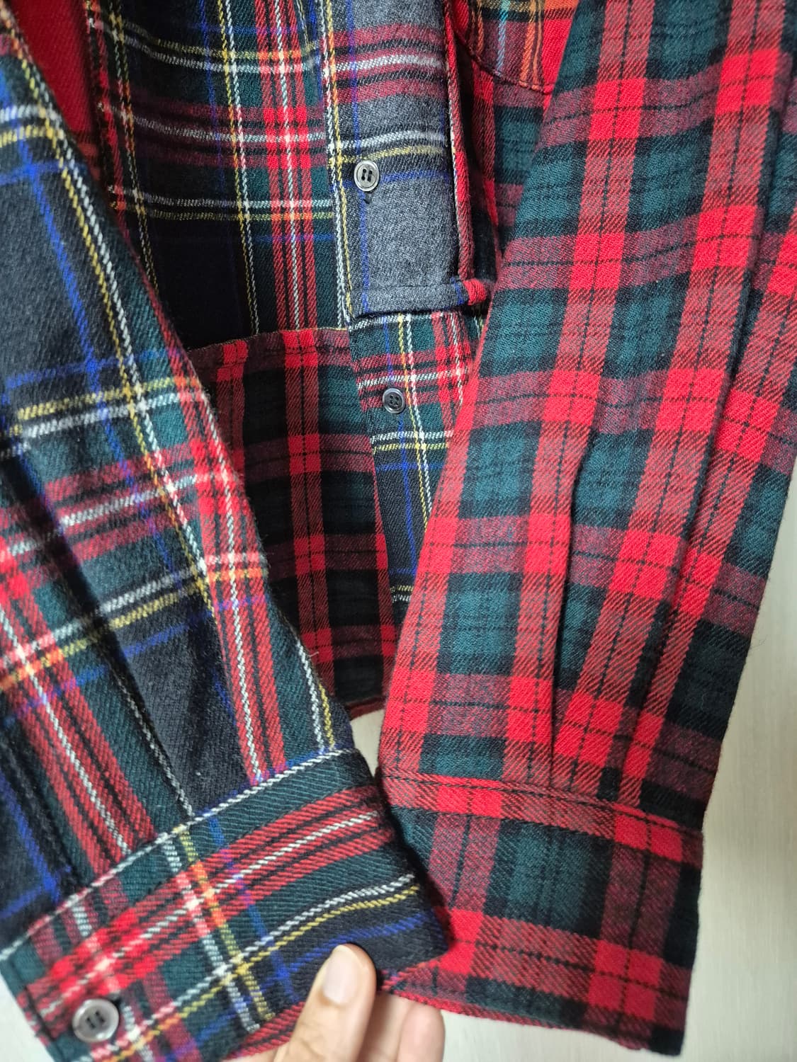 (정품) 꼼데가르송 옴므 울 체크셔츠 패치워크 남방 M 상품이미지7