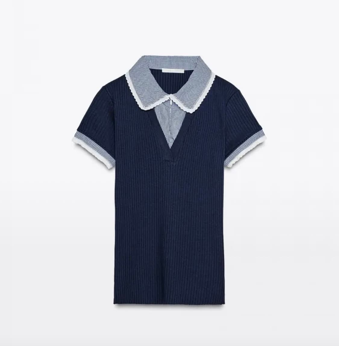 자라 피터팬 칼라 골지 티셔츠 0858/307 NAVY BLUE 상품이미지1