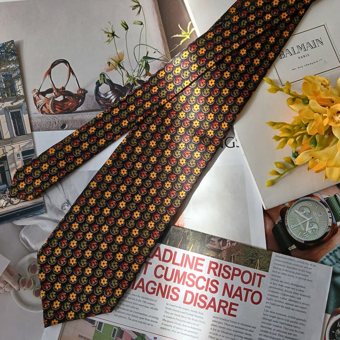 발망 실크 블랙 플라워 패턴 넥타이 9.7cm A+등급 A19160
 상품이미지3