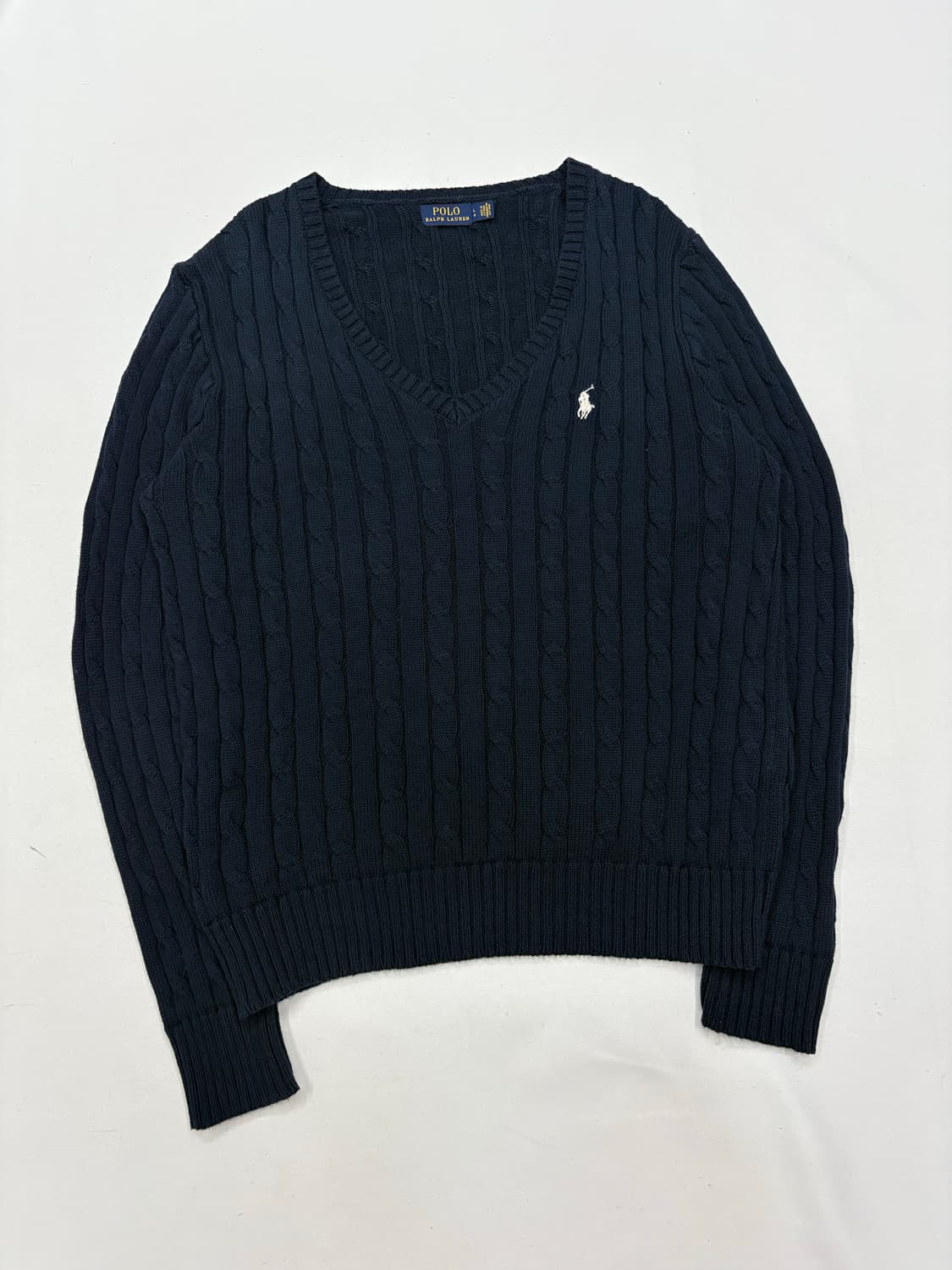 폴로 랄프로렌 네이비 브이넥 케이블 니트 상품이미지2