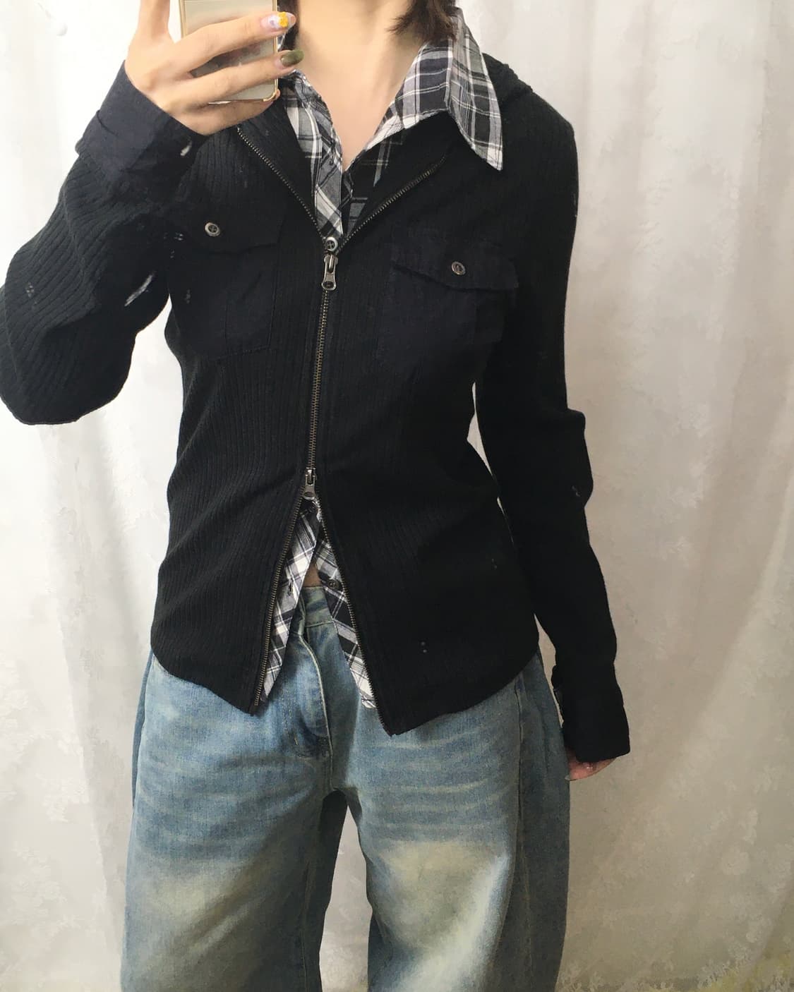 LAD Ribbed Layered Hooded Zip-Up 상품이미지10