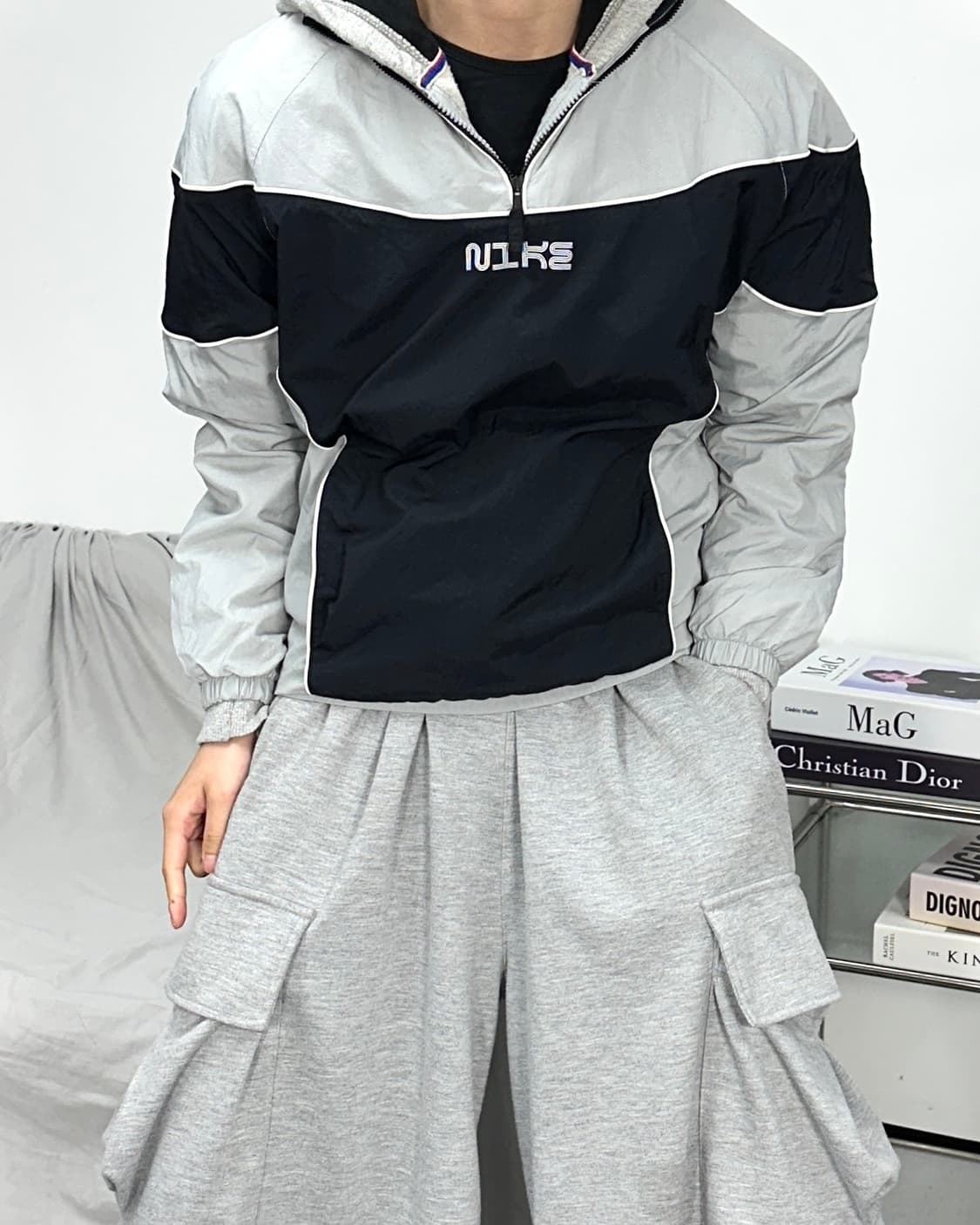 나이키 블랙 그레이 우븐 아노락 XL 상품이미지2