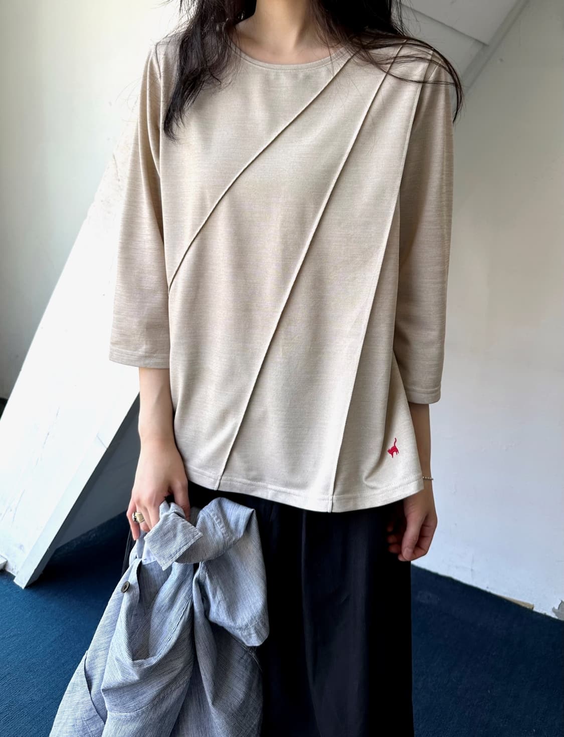 Hige gauge panel design 3/4 sleeve top 상품이미지7