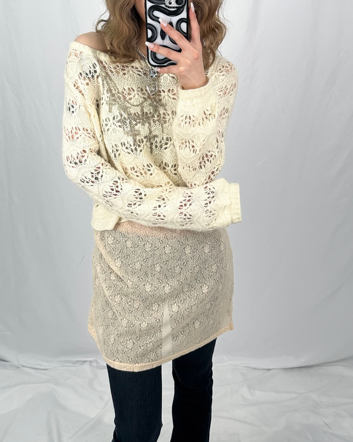 프린팅 아이보리 크롭 니트 상품이미지1