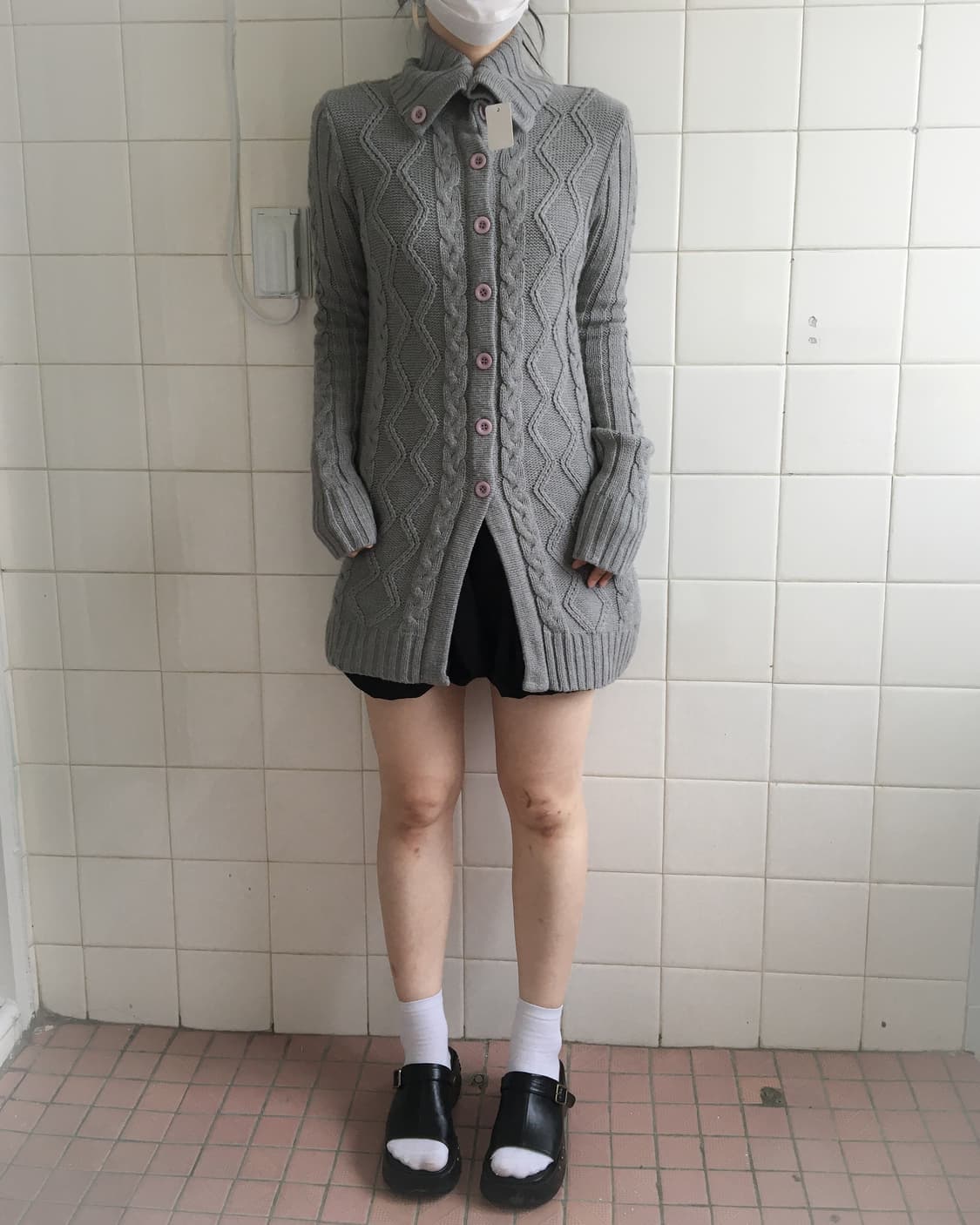 Cable pattern high neck long knit cardig 상품이미지6