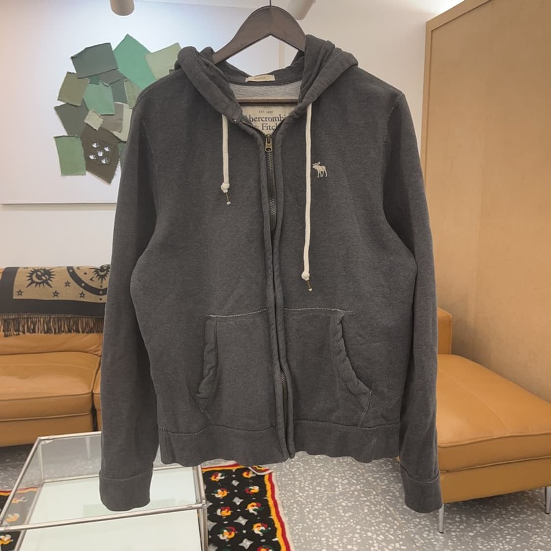 아베크롬비 빈티지 베이직 차콜 약기모 후드 집업 L C07087 상품이미지3