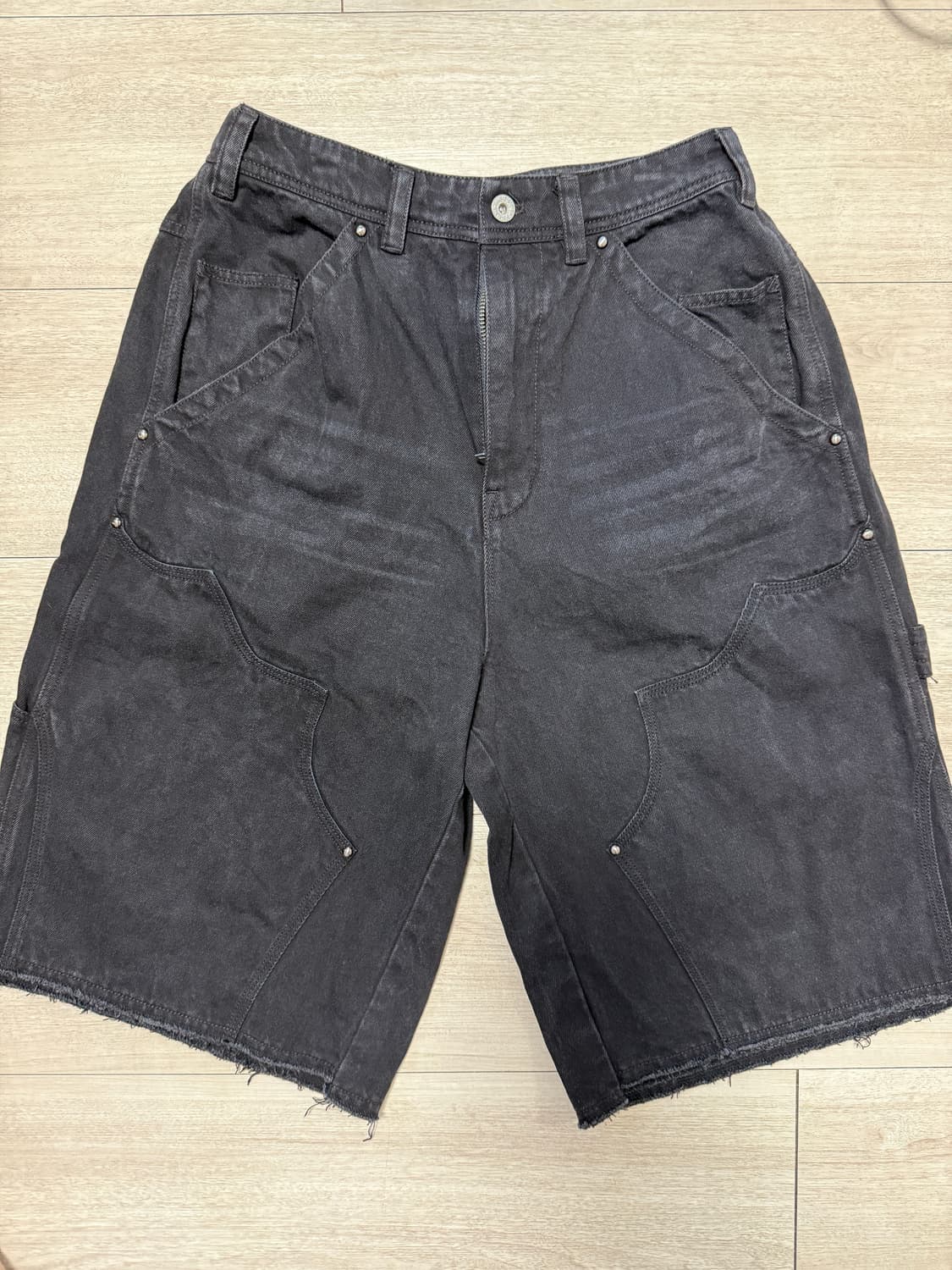 폴리테루 1011 더블니 1/2팬츠 워시드 블랙 상품이미지2