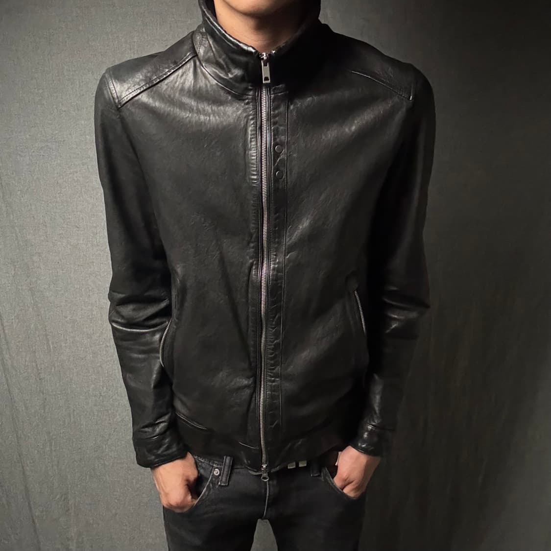 high neck leather jacket 상품이미지2