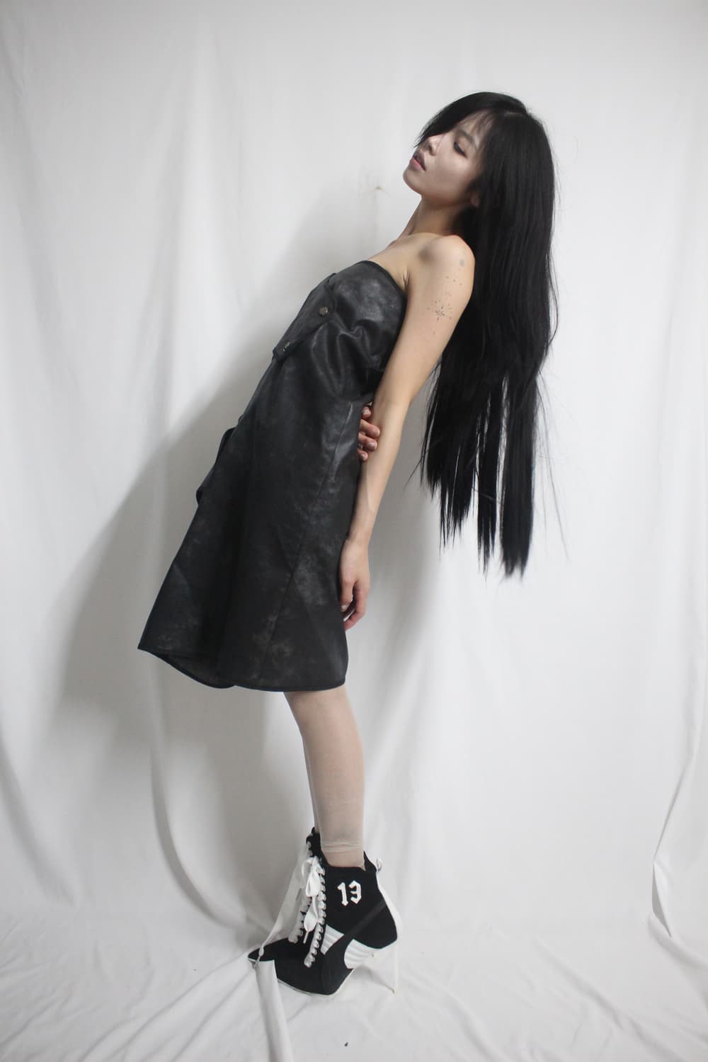 Stone washing block button leather skirt 상품이미지10