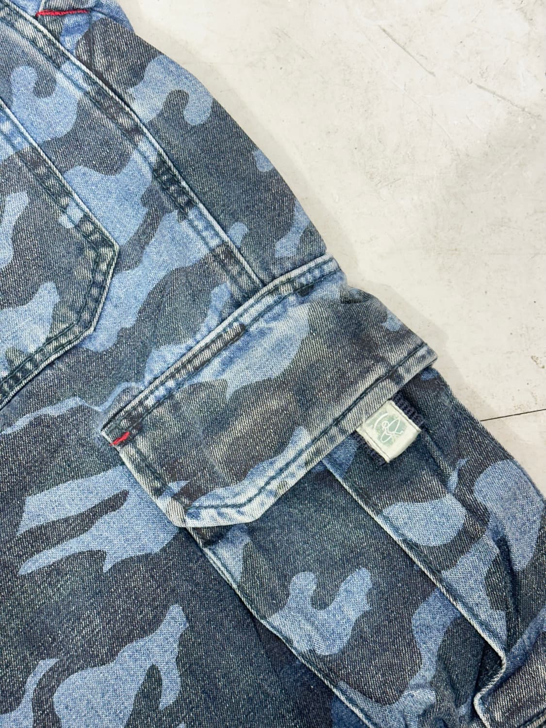 일본 빈티지 블루 와이드 더블니 밀리터리 카모 카고 팬츠  상품이미지6