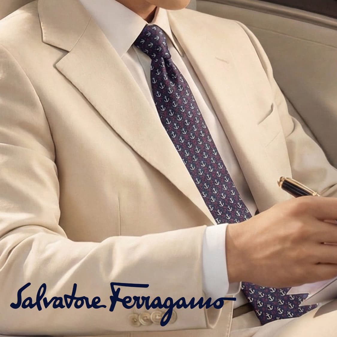 살바토레 페라가모 실크 앵커 패턴 넥타이 8.1cm S~A+등급 E724 상품이미지10