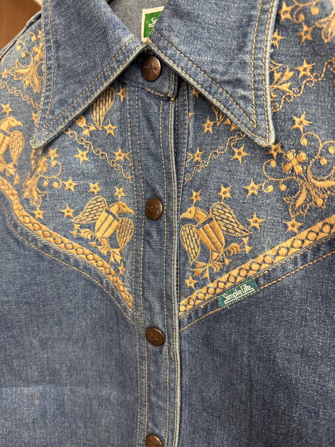 Simple Life 빈티지 여성 웨스턴 이글자수 데님셔츠 상품이미지2