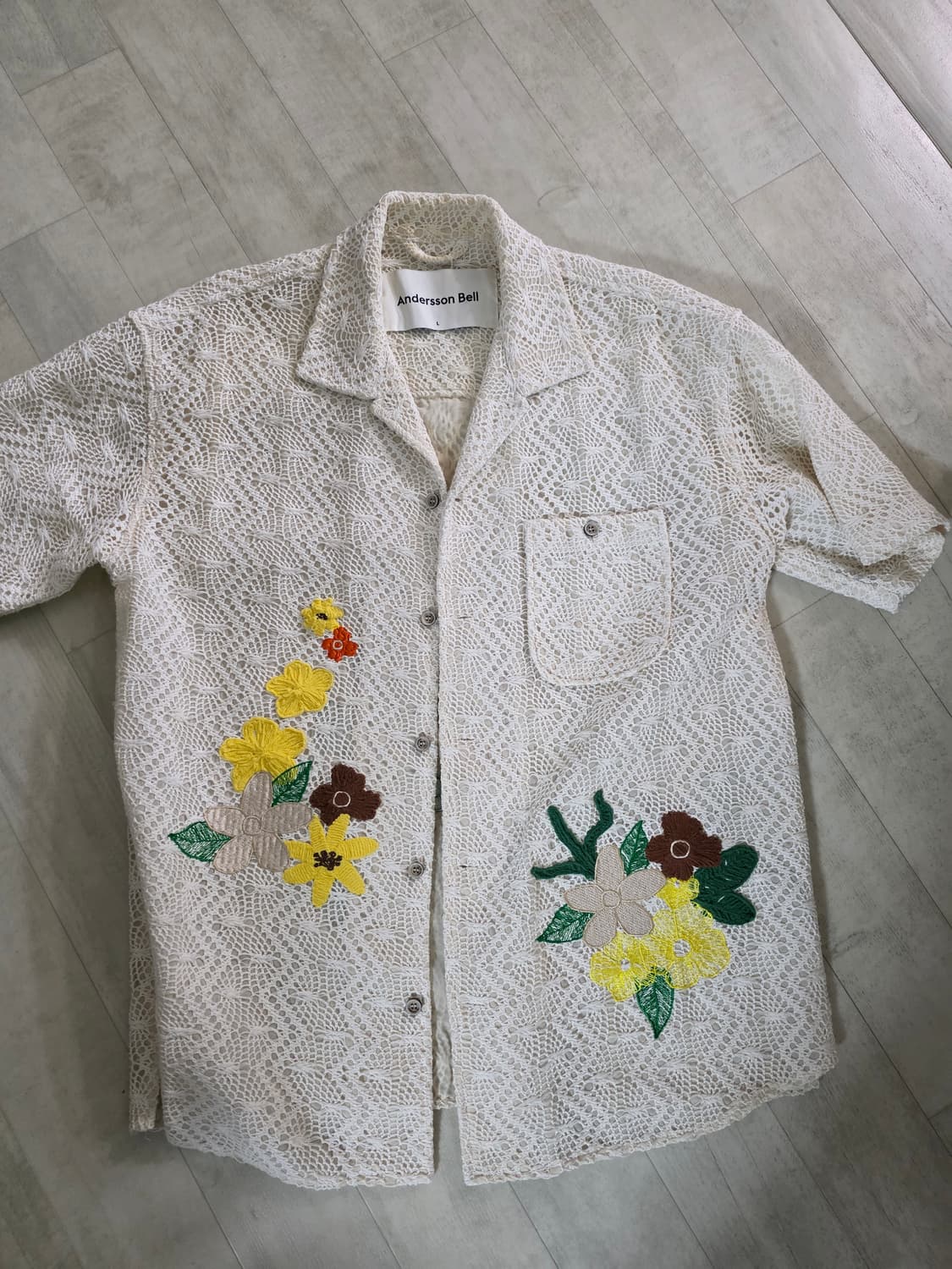 앤더슨벨 엠브로더리 플라워 자수 오픈카라 셔츠 L 상품이미지3