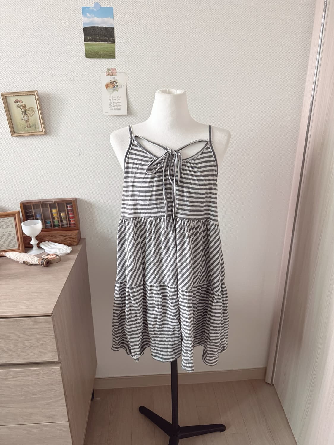 스트라이프 원피스+아이보리가디건 상품이미지2