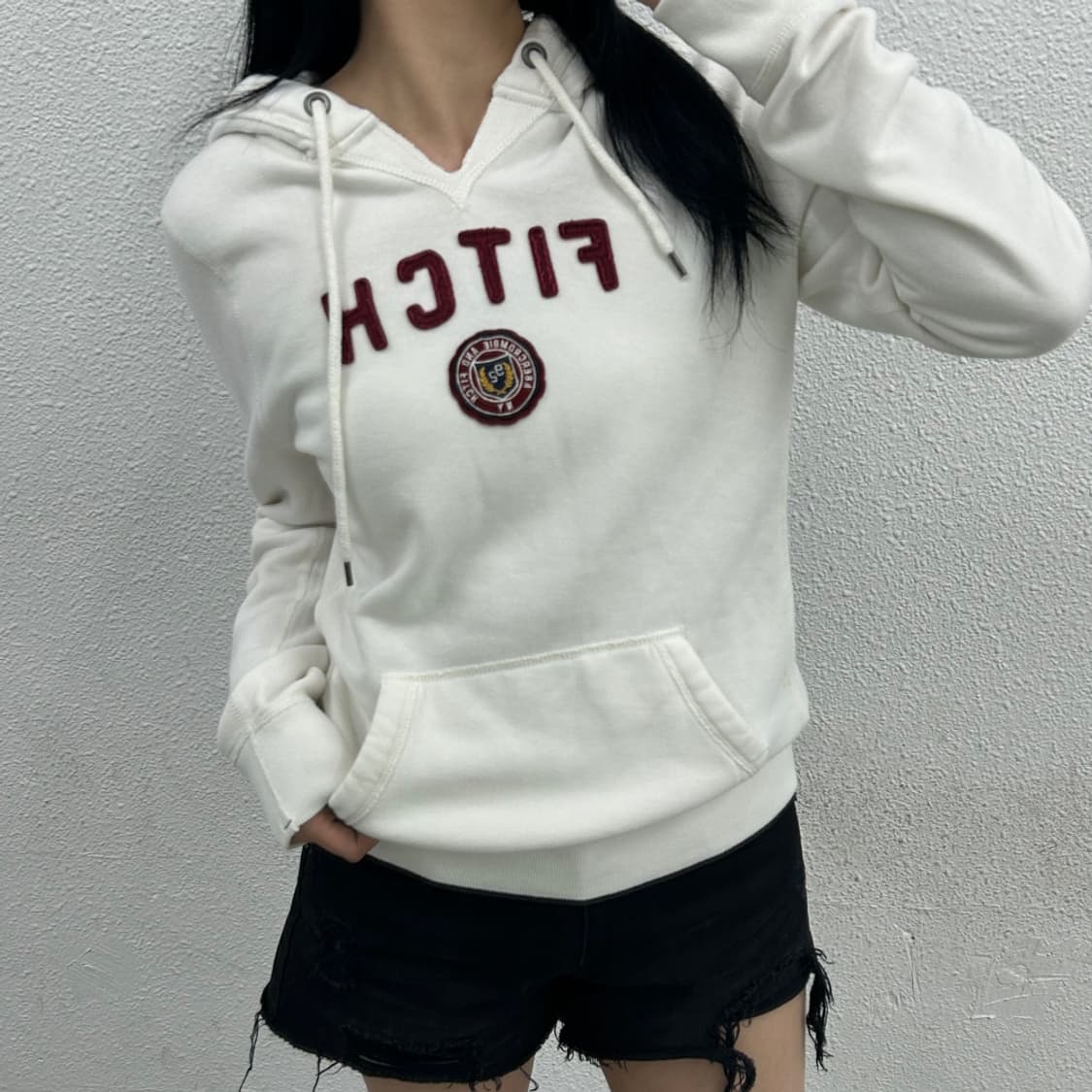 아베크롬비 버건디 패치 화이트 후드 L 상품이미지1