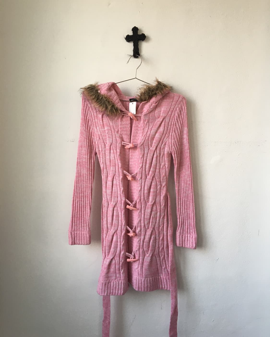 Fake fur hood duffle button cardigan 상품이미지2