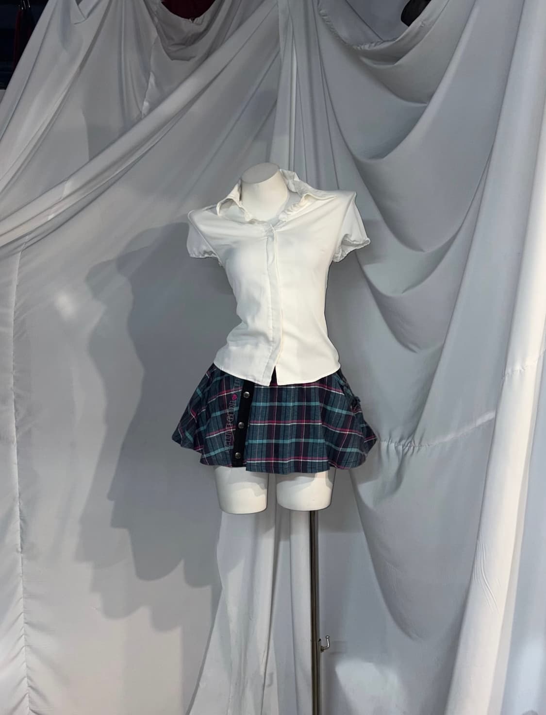 블루체크 도트  니혼진 스쿨 프레피 코디세트  상품이미지5
