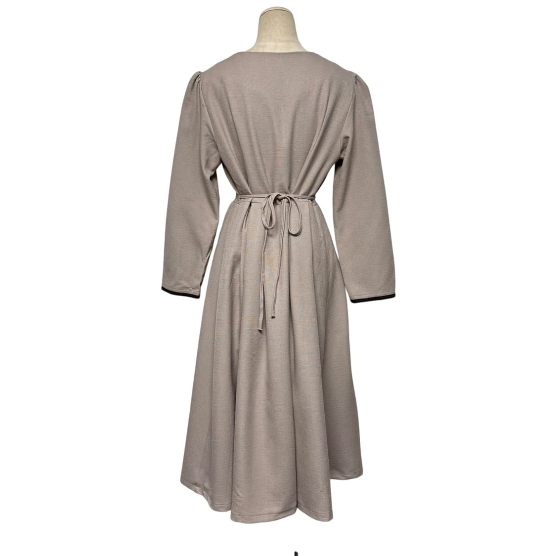 3843 베이지 스퀘어넥 하객룩 긴팔원피스 상품이미지4