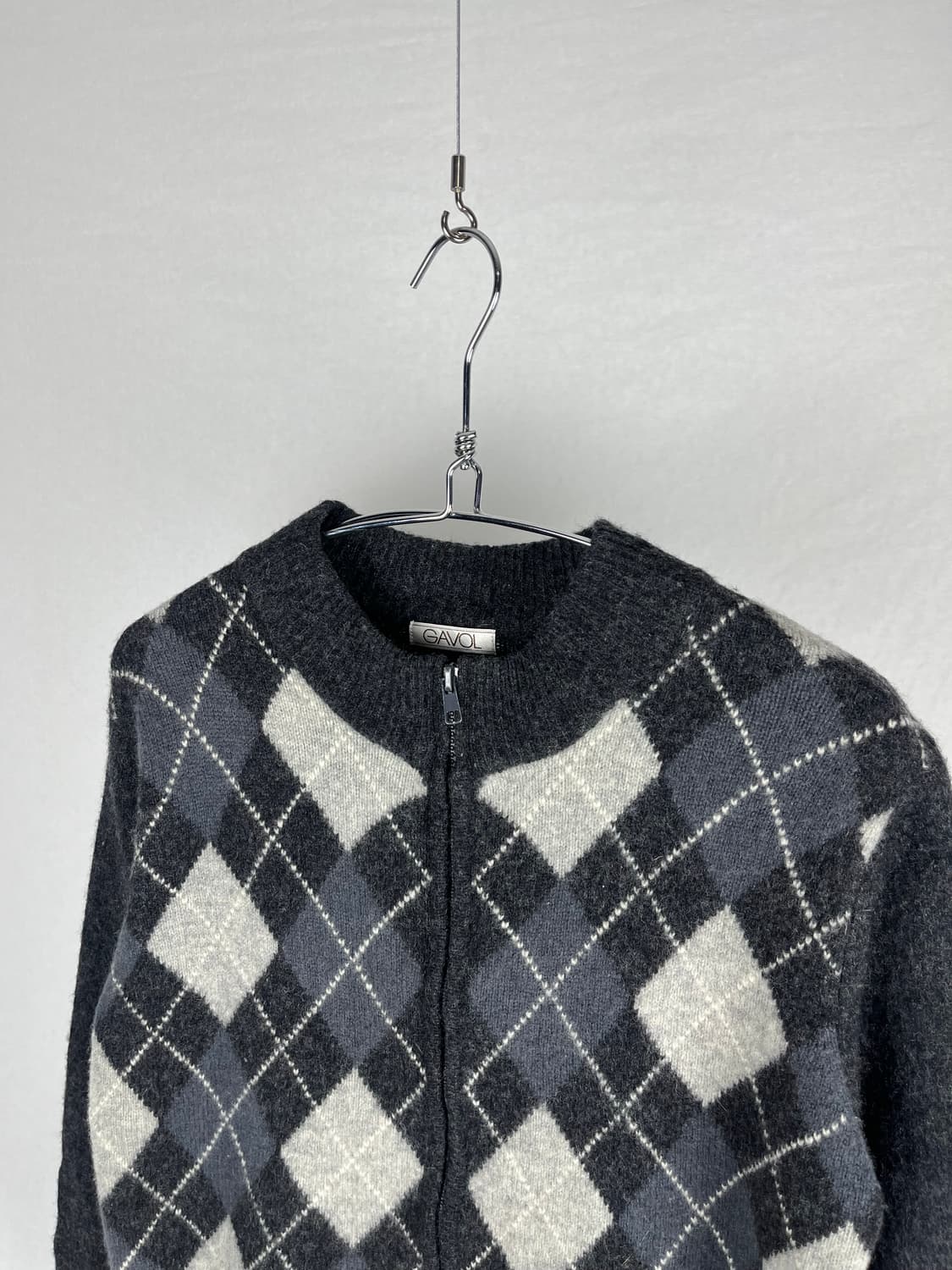 Vintage 아가일 패턴 울 니트 집업 상품이미지2